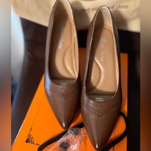 Mona Flying Women's Leather Pointed Toe Dress Pumps Comfort High Heels 7 1/2